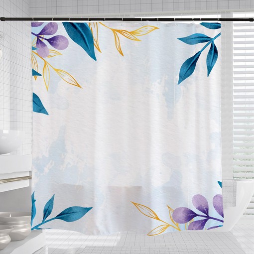 Minimalism Leaves Unique Shower Curtains, Calming Plant Blue Home Decor, Customizable Size - Image 3