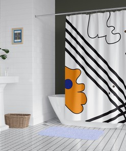 Minimalist Abstract Art Shower Curtain with Artistic Design for Modern Bathroom Decor