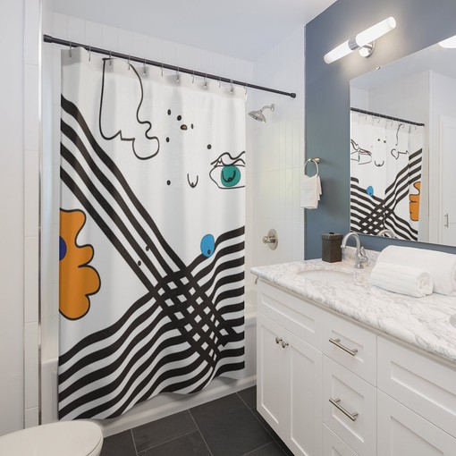 Minimalist Abstract Art Shower Curtain with Artistic Design for Modern Bathroom Decor - Image 2