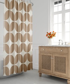 Minimalist Abstract Brown and Beige Geometric Retro Shower Curtain for the 1970s