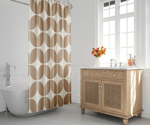 Minimalist Abstract Brown and Beige Geometric Retro Shower Curtain for the 1970s