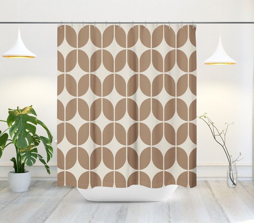 Minimalist Abstract Brown and Beige Geometric Retro Shower Curtain for the 1970s - Image 2