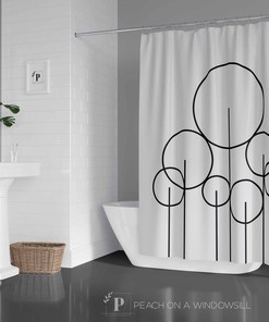 Minimalist Abstract Tree Midcentury Vintage Shower Curtain, Black and White Geometric Bathroom Decor
