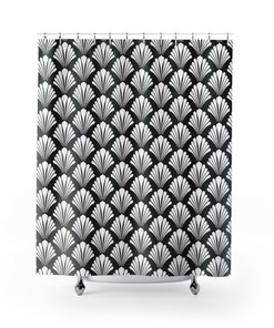Minimalist Art Deco Shower Curtain | Black and White | Geometric Bathroom Decor | Customizable