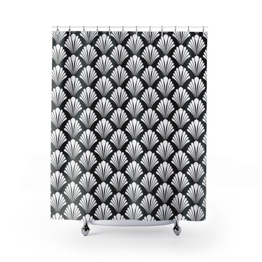 Minimalist Art Deco Shower Curtain | Black and White | Geometric Bathroom Decor | Customizable