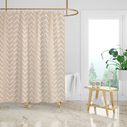 Minimalist Beige Mudcloth Print Shower Curtain, Bring Simplicity to Your Bathroom Decor | simple shower curtains