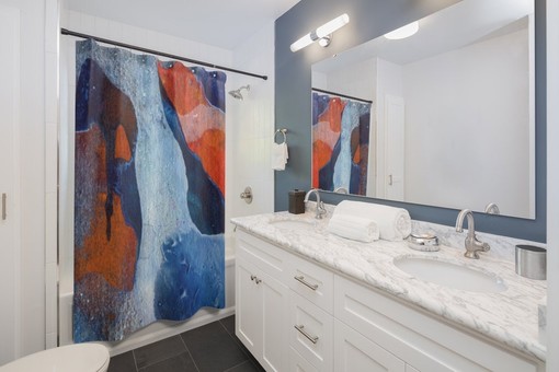Minimalist Black and White Abstract Art Shower Curtain for College Dorms - Image 2