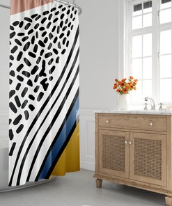 Minimalist Bohemian Shower Curtain with Abstract Dots and Lines Design, Mid-Century Style