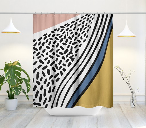 Minimalist Bohemian Shower Curtain with Abstract Dots and Lines Design, Mid-Century Style - Image 2