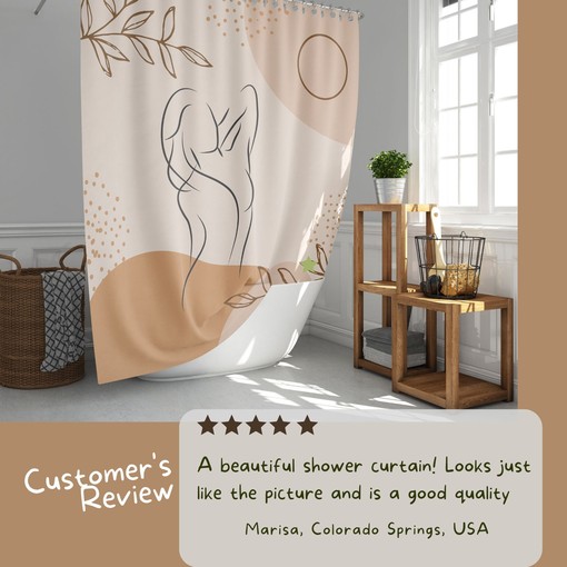 Minimalist Boho Female Face Silhouette with Leaf Pattern Shower Curtain and Mat - Image 3