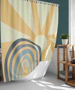 Minimalist Boho Sunrise-inspired Sun and Rainbow Shower Curtain