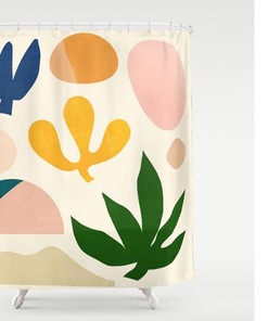 Minimalist Botanical Vintage Shower Curtain, Waterproof and Washable with a Touch of the Tropics