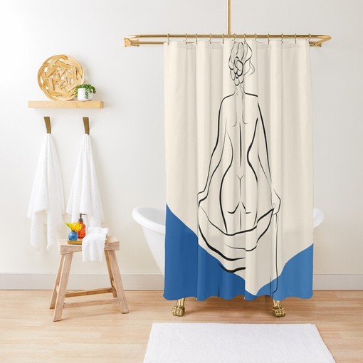 Minimalist Cream Shower Curtain - Neutral Boho Chic Bathroom Decor with Modern Appeal