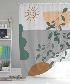 Minimalist Design Abstract Bohemian Green Leaves and Sun Shower Curtain