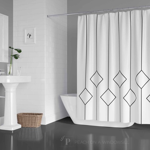 Minimalist Diamond Line Art Geometric Shower Curtain, Art Deco Style Bathroom Decor