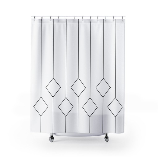 Minimalist Diamond Line Art Geometric Shower Curtain, Art Deco Style Bathroom Decor - Image 2