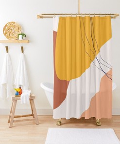 Minimalist Earth Colors Abstract Shower Curtain with Trendy Art Curtain and Extra-Durable Water Resistance