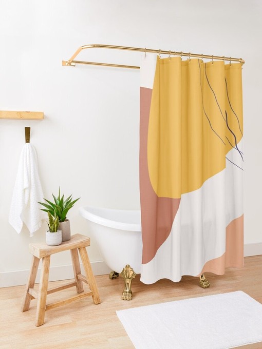 Minimalist Earth Colors Abstract Shower Curtain with Trendy Art Curtain and Extra-Durable Water Resistance - Image 2