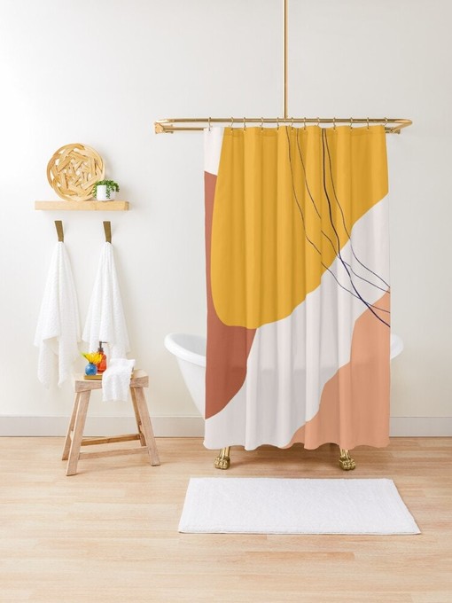 Minimalist Earth Colors Abstract Shower Curtain with Trendy Art Curtain and Extra-Durable Water Resistance - Image 3
