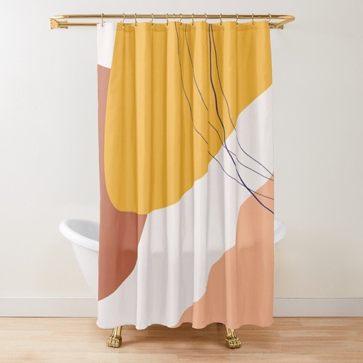 Minimalist Earth Colors Abstract Shower Curtain with Trendy Art Curtain and Extra-Durable Water Resistance - Image 4