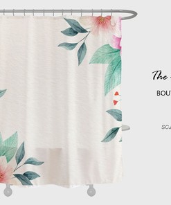 Minimalist Floral Shower Curtain, Customizable Size, Water Repellent Fabric