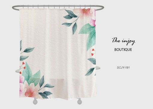 Minimalist Floral Shower Curtain, Customizable Size, Water Repellent Fabric