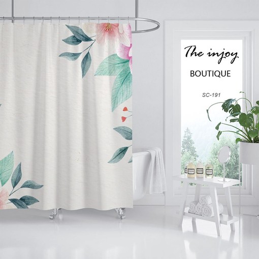 Minimalist Floral Shower Curtain, Customizable Size, Water Repellent Fabric - Image 2