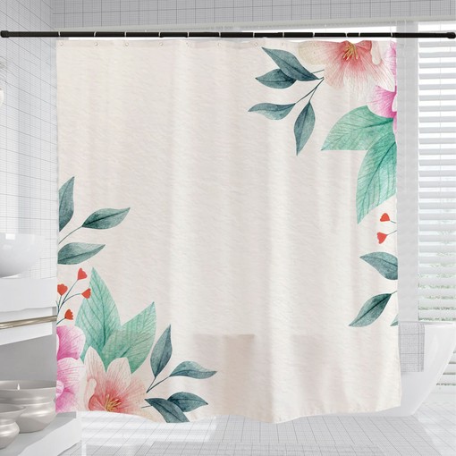 Minimalist Floral Shower Curtain, Customizable Size, Water Repellent Fabric - Image 3
