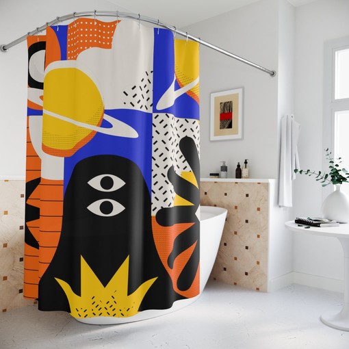 Minimalist Galaxy Shower Curtain | Form and Function | Luxury Bathroom Shower Curtains