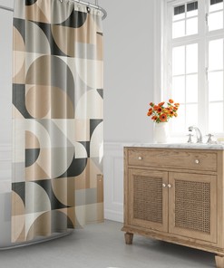 Minimalist Geometric Abstract Earth Grey Tone Shower Curtain, Brown and Gray Bath Shower Curtain