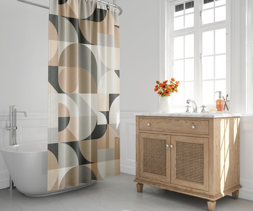 Minimalist Geometric Abstract Earth Grey Tone Shower Curtain, Brown and Gray Bath Shower Curtain