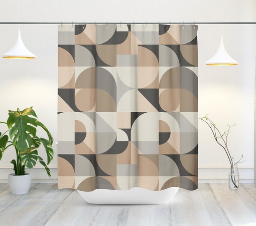 Minimalist Geometric Abstract Earth Grey Tone Shower Curtain, Brown and Gray Bath Shower Curtain - Image 2