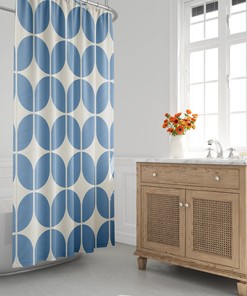 Minimalist Geometric Light Blue and Beige Retro Shower Curtain for Modern Bath Decor