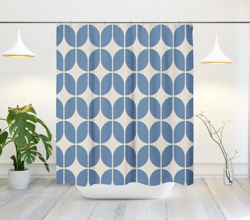Minimalist Geometric Light Blue and Beige Retro Shower Curtain for Modern Bath Decor - Image 2