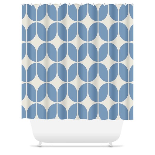 Minimalist Geometric Light Blue and Beige Retro Shower Curtain for Modern Bath Decor - Image 3