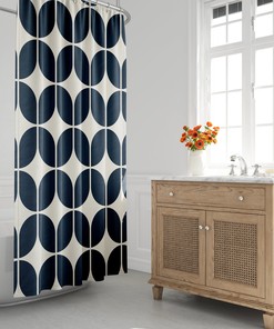 Minimalist Geometric Navy Blue and Beige Retro Shower Curtain for Modern Bath Decor
