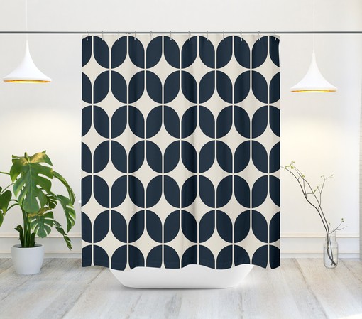 Minimalist Geometric Navy Blue and Beige Retro Shower Curtain for Modern Bath Decor - Image 2