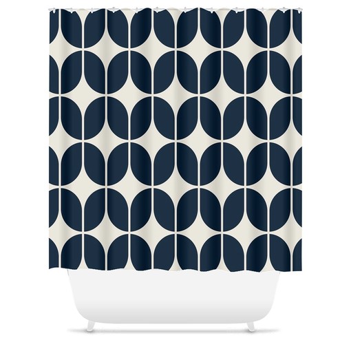 Minimalist Geometric Navy Blue and Beige Retro Shower Curtain for Modern Bath Decor - Image 3