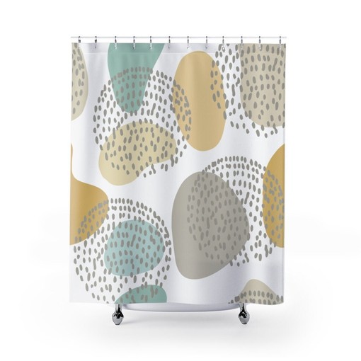 Minimalist Geometric Shapes Shower Curtain, Contemporary Vintage Bath Curtain, Abstract Art