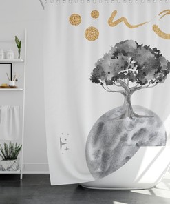 Minimalist Gray Moon Bath Curtain for Kids Bathroom