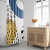 Minimalist Landscape Shower Curtain with Abstract Moon and Clouds Design, Mid-Century Style
