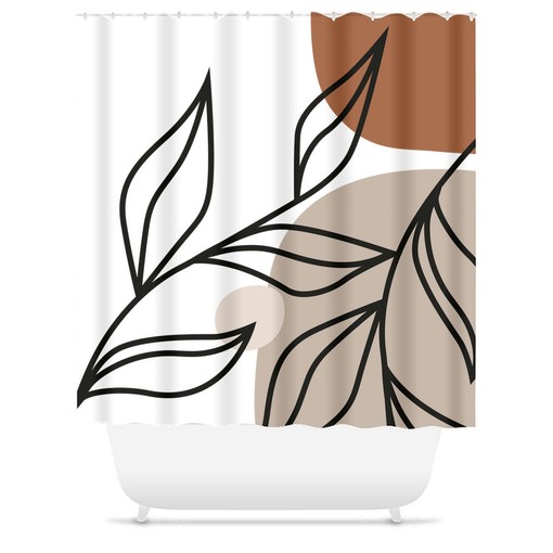 Minimalist Landscape Shower Curtain with Abstract Tropical Moon and Botanical Design, Stylish Bath Decor - Image 3