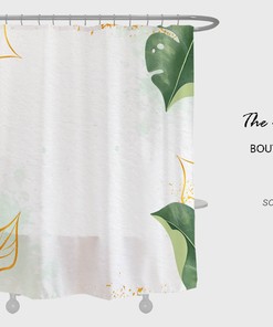 Minimalist Leaves Print Shower Curtain, Green Splash Simple Bathroom Decor, Waterproof Washable Bath Curtain
