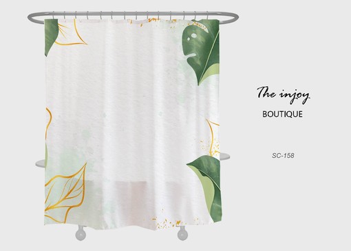 Minimalist Leaves Print Shower Curtain, Green Splash Simple Bathroom Decor, Waterproof Washable Bath Curtain