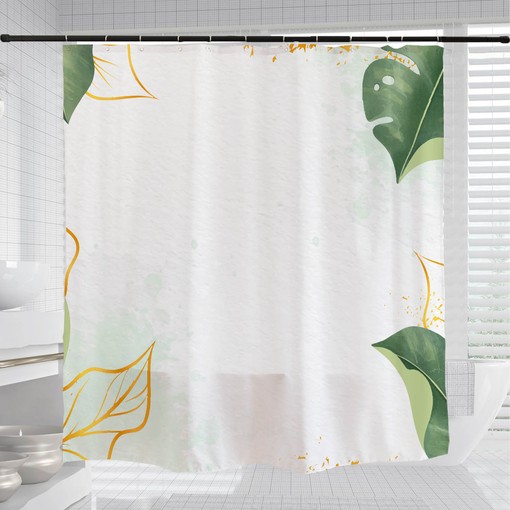 Minimalist Leaves Print Shower Curtain, Green Splash Simple Bathroom Decor, Waterproof Washable Bath Curtain - Image 3