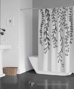 Minimalist Leaves Shower Curtain, Add a Bohemian Vibe to Your Bathroom Decor | bohemian shower curtains