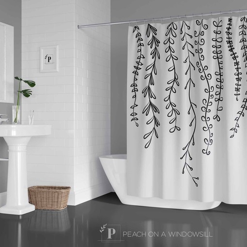Minimalist Leaves Shower Curtain, Add a Bohemian Vibe to Your Bathroom Decor | bohemian shower curtains