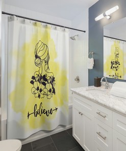 Minimalist Line Art Believe Waterproof Shower Curtain