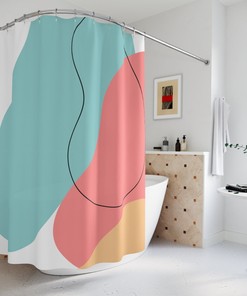 Minimalist Mint Blue Orange Boho Abstract Waves Shower Curtain