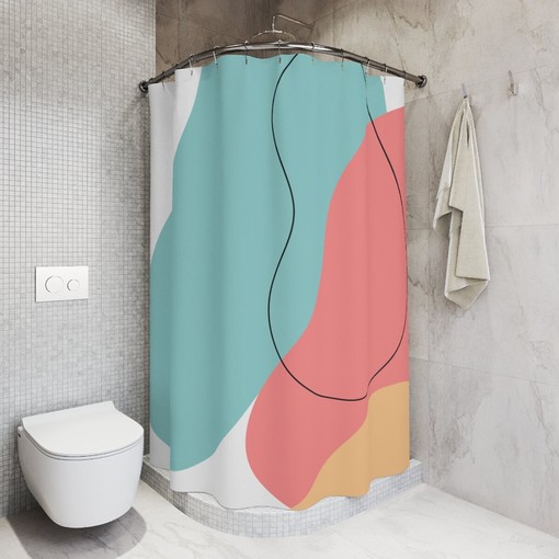 Minimalist Mint Blue Orange Boho Abstract Waves Shower Curtain - Image 2